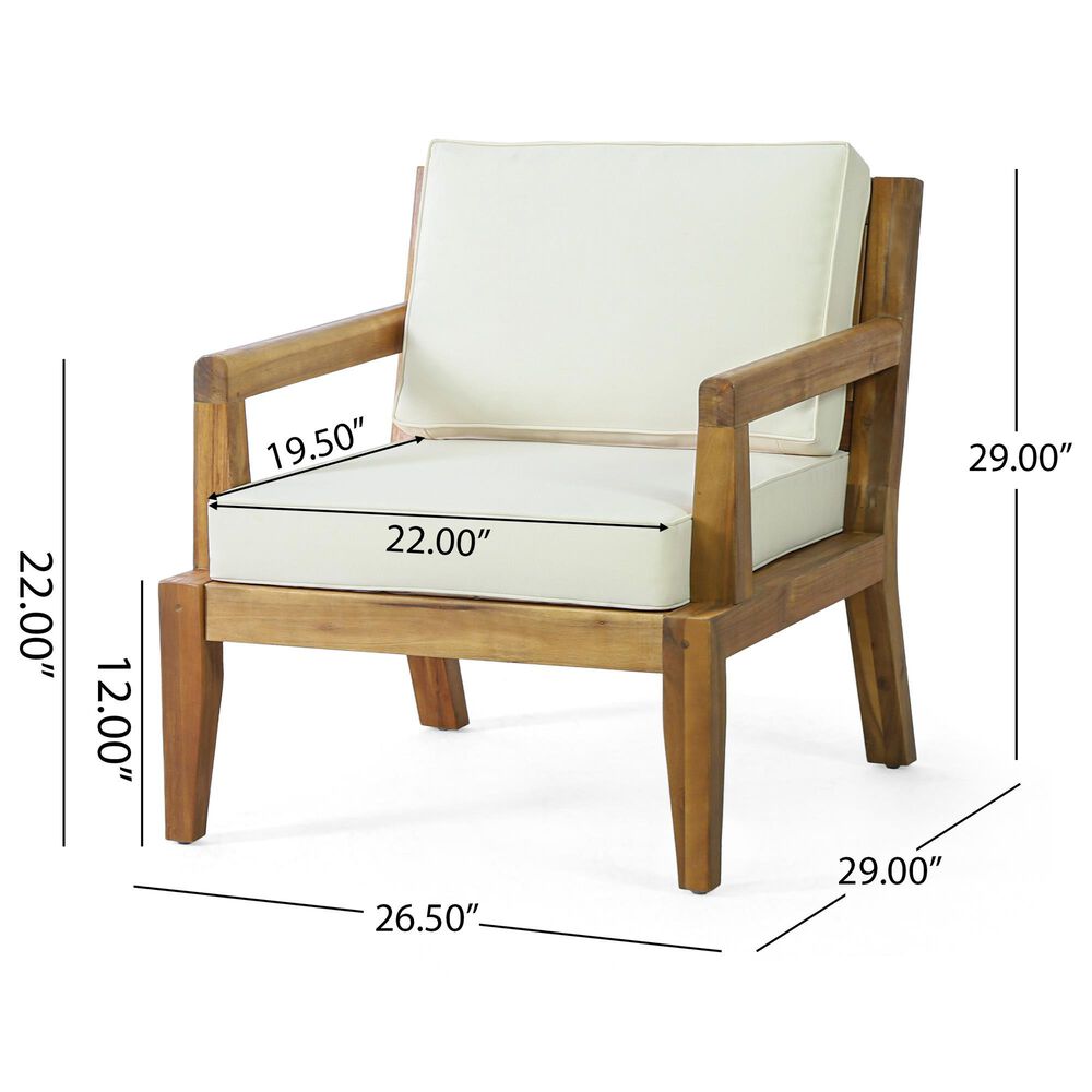 Hearth and Haven Outdoor Wood Club Chair with Beige Cushion in Teak, , large