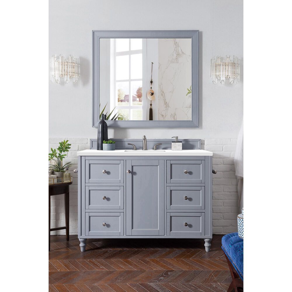 James Martin Vanities Copper Cove Encore 48" Single Bathroom Vanity in Silver Gray with 3 cm White Zeus Quartz Top and Rectangular Sink, , large