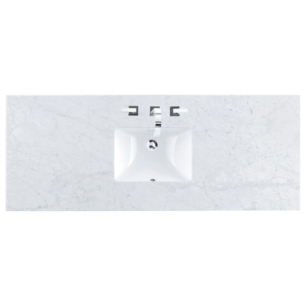 James Martin Vanities Chicago 60&quot; Single Bathroom Vanity in Glossy White with 3 cm Carrara White Marble Top and Rectangular Sink, , large