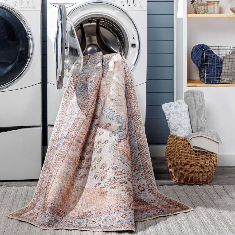 Surya Amelie AML-2326 5&#39;3&quot; x 7&#39;3&quot; Blush, Ivory, Aqua, Peach, Camel and Charcoal Area Rug, , large