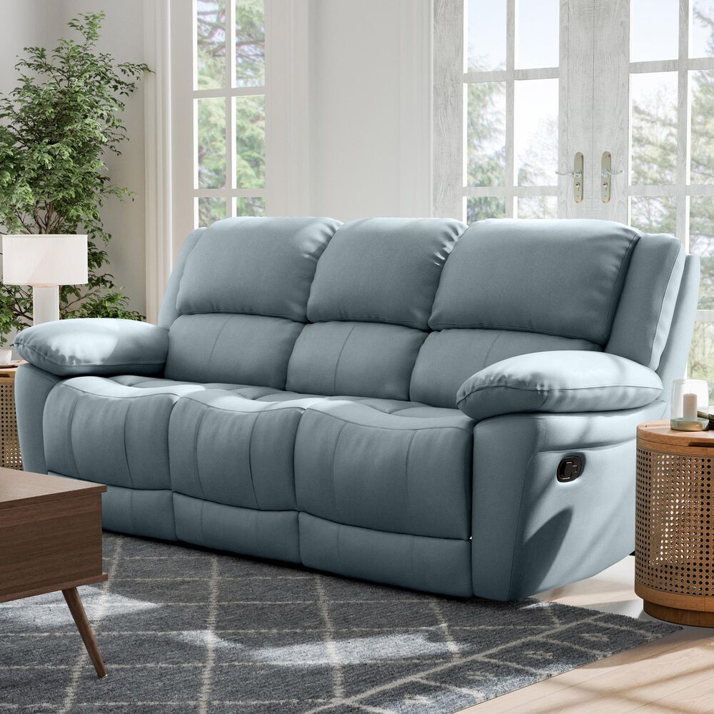Furniture of America Glarus Manual Reclining Sofa in Powder Blue, , large