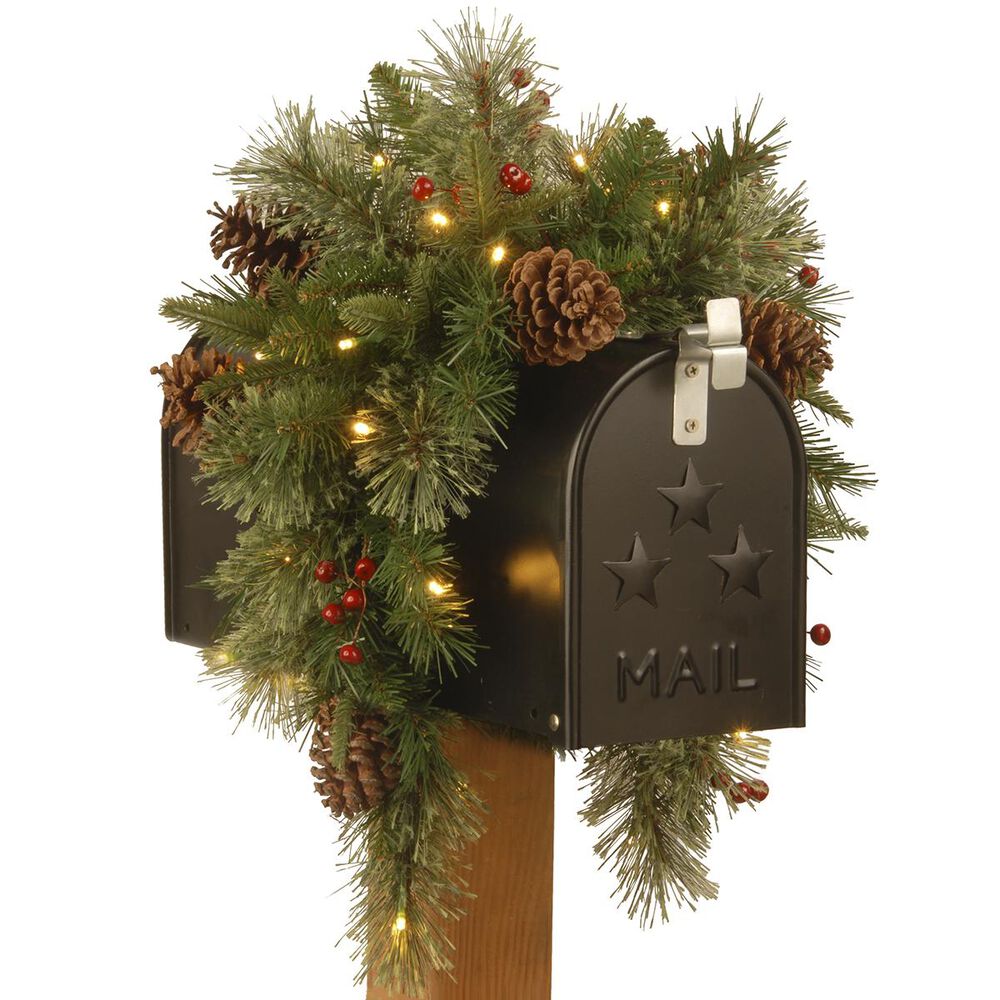National Tree 36" Colonial Mailbox Swag with Battery Operated Warm White LED Lights, , large