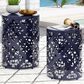 Hearth and Haven Outdoor Side Table with Floral Pattern in Navy Blue (Set of 2), , large