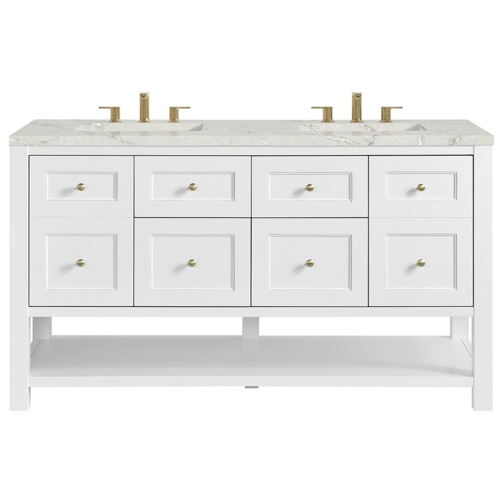 James Martin Vanities Breckenridge 60" Double Bathroom Vanity in Bright White with 3 cm Eternal Jasmine Pearl Silestone Top, Rectangular Sinks and FreePower Wireless Charger, , large