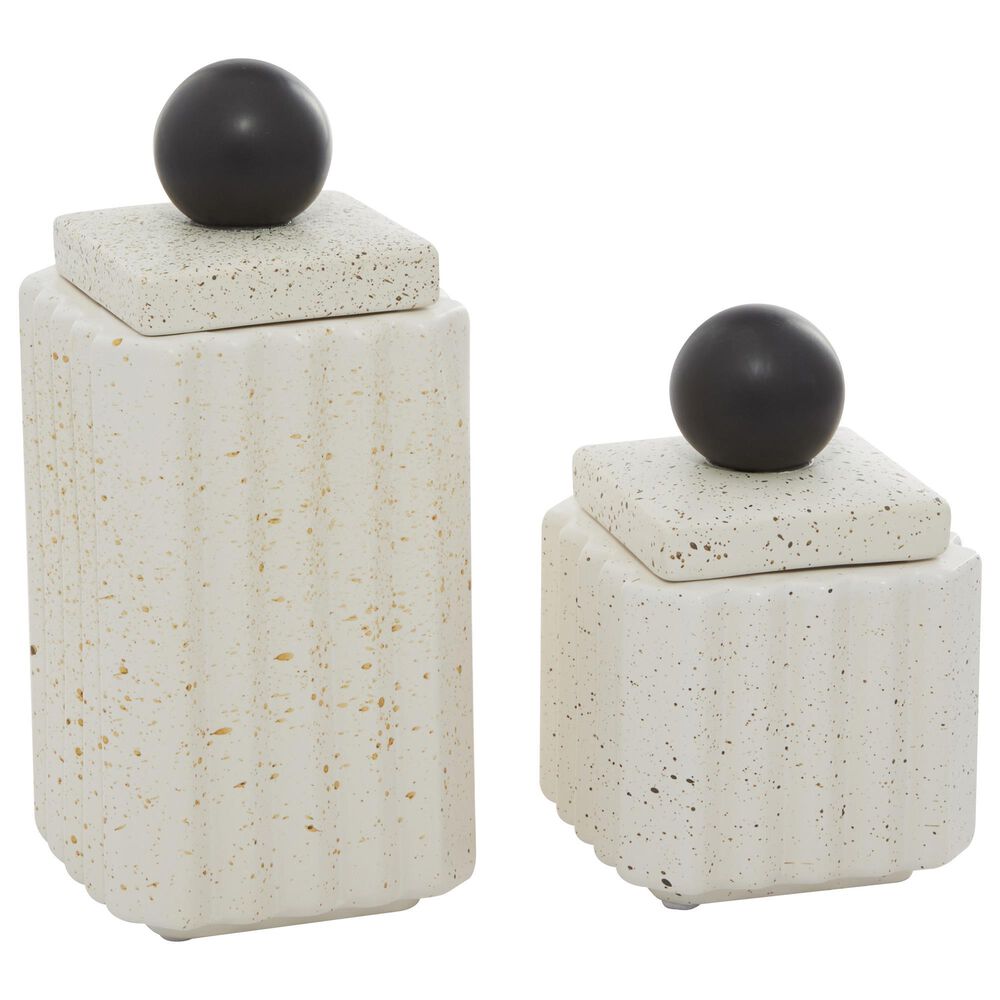 Maple and Jade Contemporary Ceramic Decorative Jars in White (Set of 2), , large