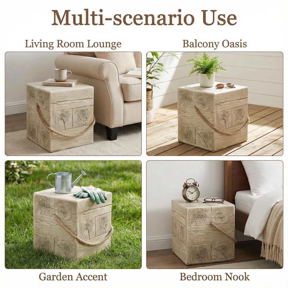 Hearth and Haven Outdoor Square Side Table with Simulated Braided Cord in Wood Brown, , large