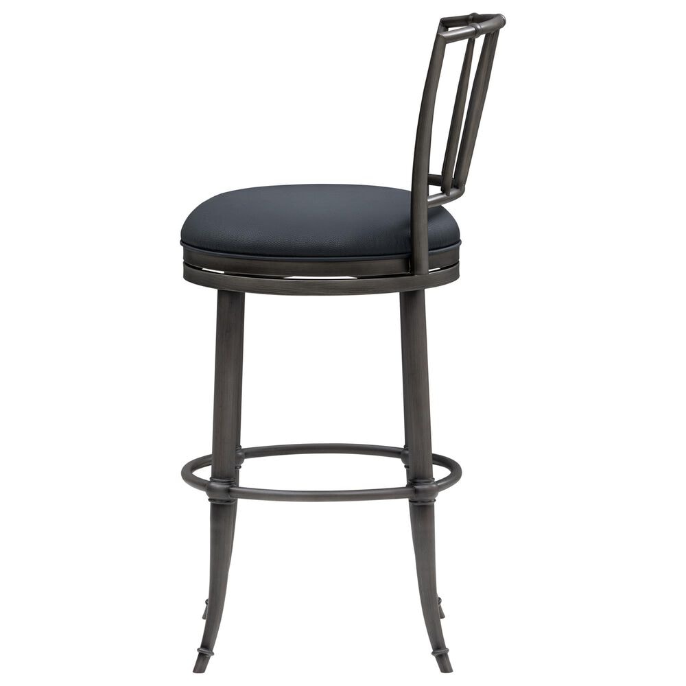 Armen Living Vince Bar Height Stool with Night Life Blue Upholstery in Antique Pewter, , large