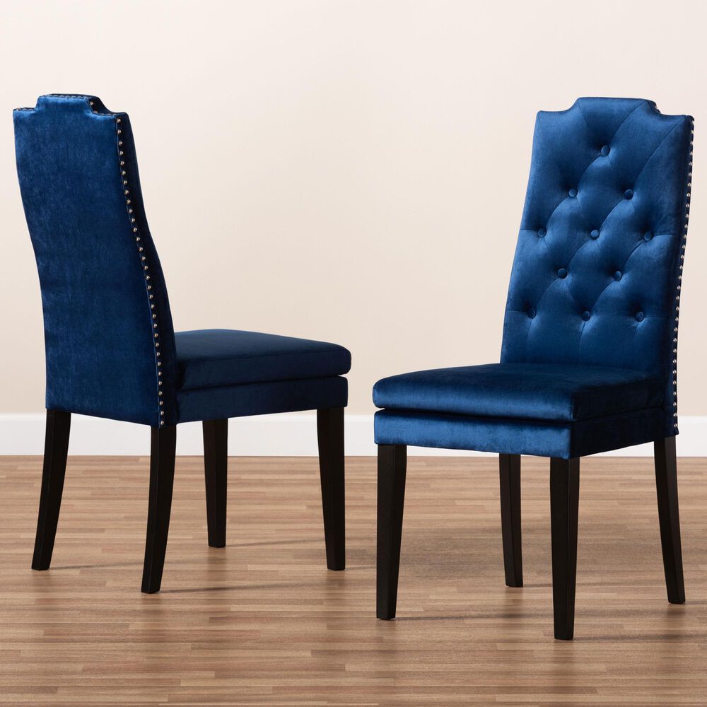 Baxton Studio Dylin Side Chair with Royal Blue Cushion in Espresso Brown (Set of 2), , large