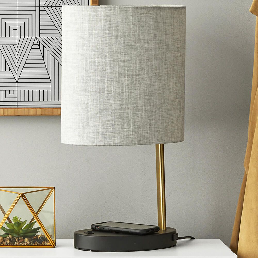 Adesso Curtis Charging Table Lamp in Black and Antique Brass, , large