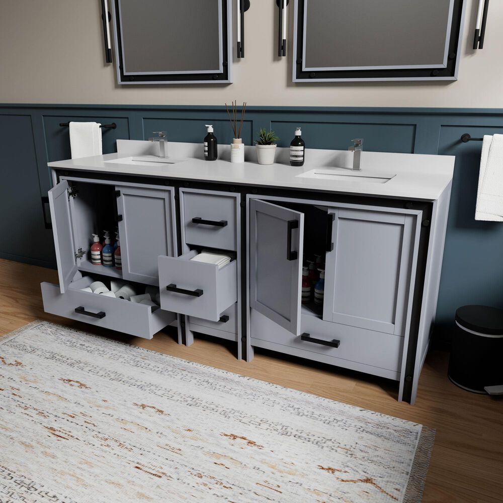 Lexora Home Ziva 80" Double Bathroom Vanity in Dark Grey with 2 cm White Cultured Marble Top and Rectangular Sinks, , large