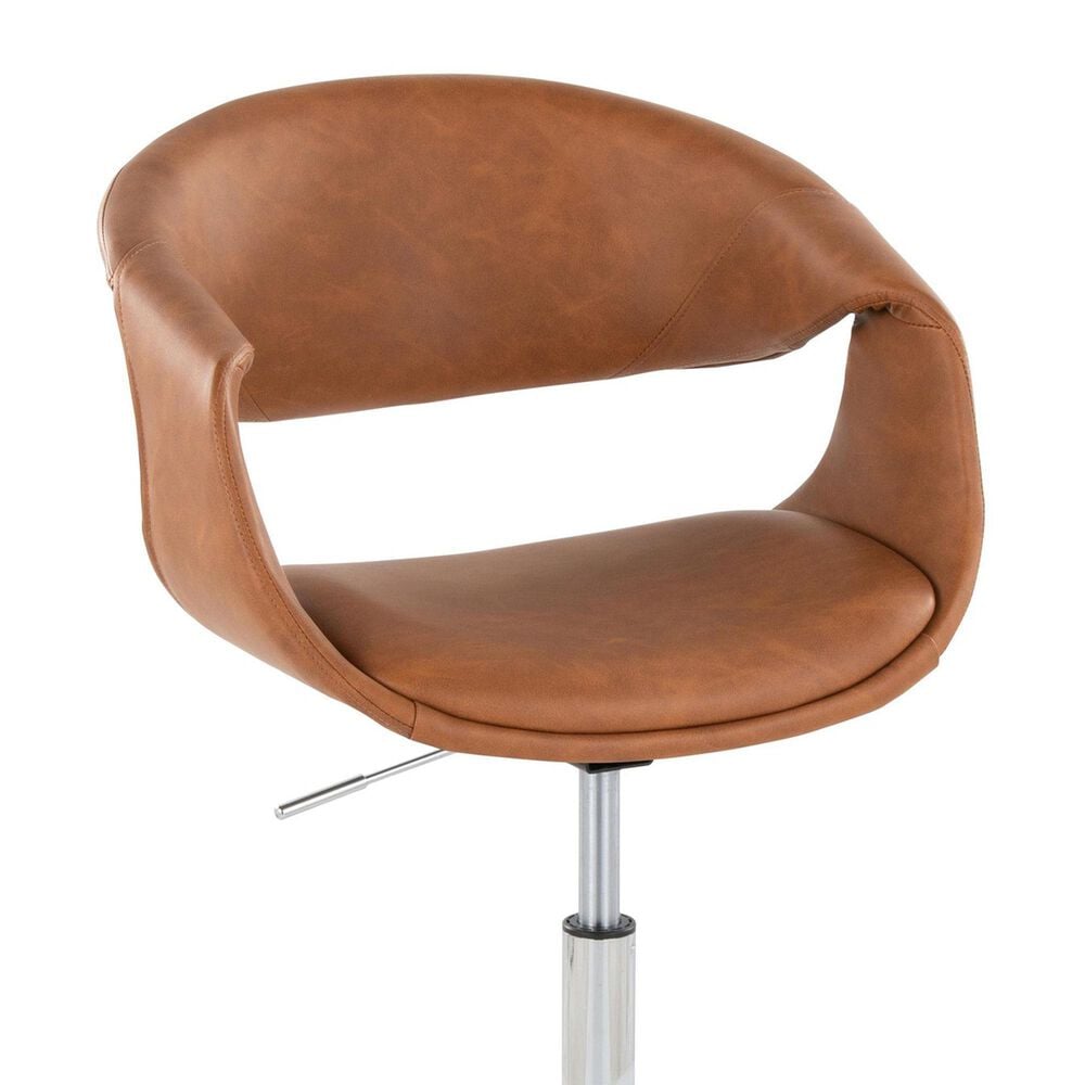 LumiSource Curvo Swivel Task Chair with Camel Faux Leather Cushion in Chrome, , large