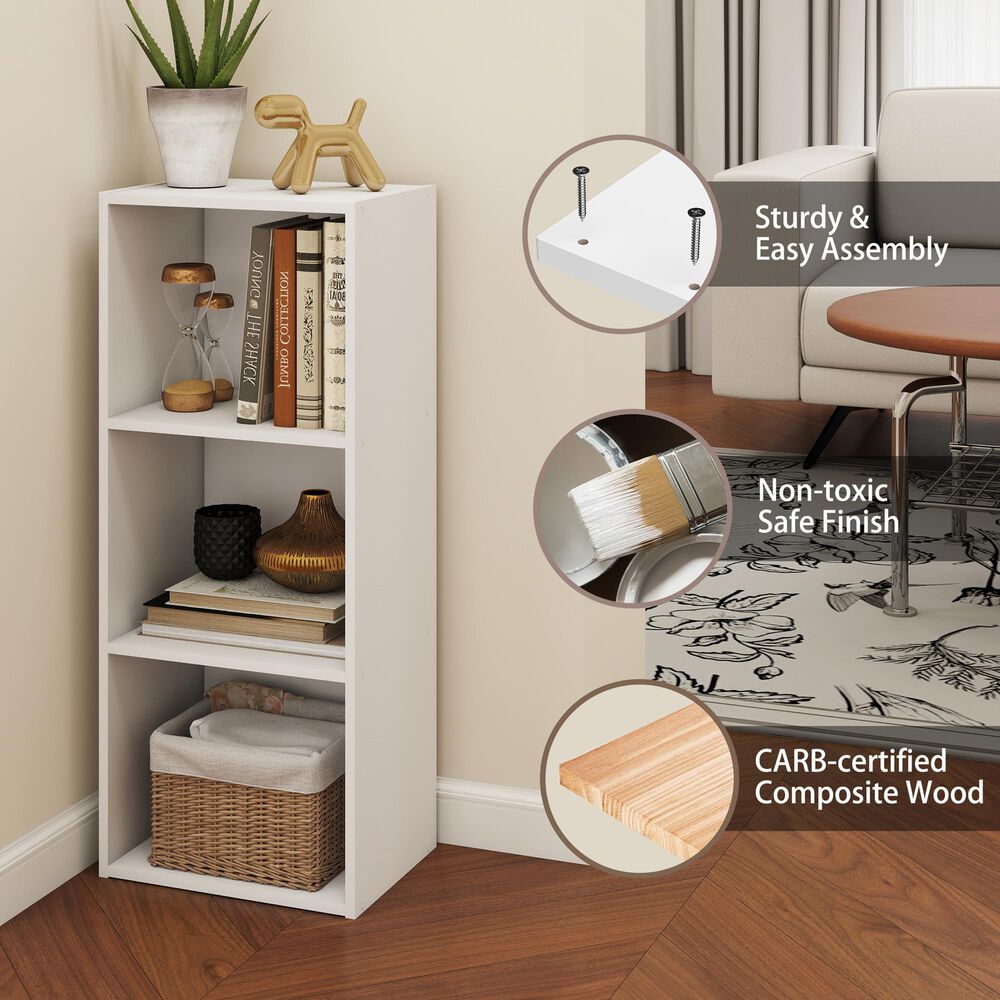 HOMLUX 3-Tier Bookcase with Decorative Open Shelves in White, , large