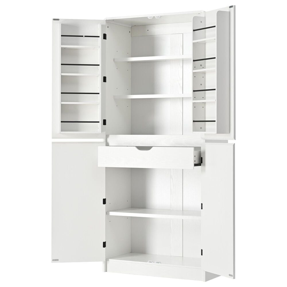 HOMLUX HOMLUX 72" Tall Farmhouse Kitchen Pantry Cabinet with 8 Door Shelves, Curved Design Storage Cabinet with 3 Adjustable Shelves, Hidden Drawer, Versatile Cupboard for Kitchen, Dining &amp; Bathroom, White, , large