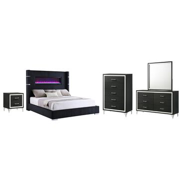 Pacific Landing Tisdall and Lucia 5-Piece Eastern King Bedroom Set in Black and Chrome, , large
