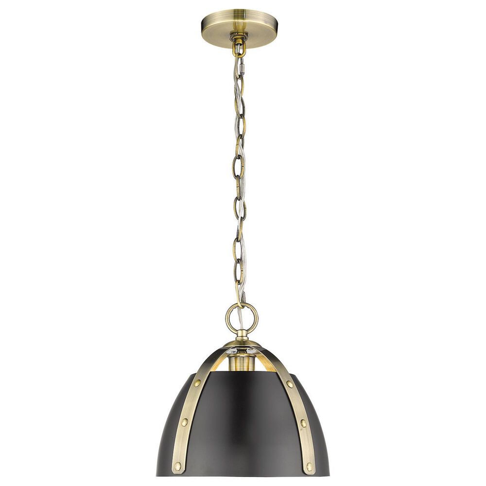 Golden Lighting Aldrich 1-Light Pendant with Matte Black Shade in Aged Brass, , large
