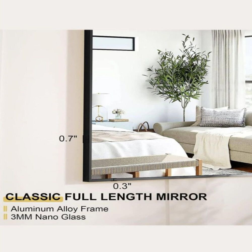HOMLUX 58" x 18" Rectangular Leaning Floor Mirror in Black, , large