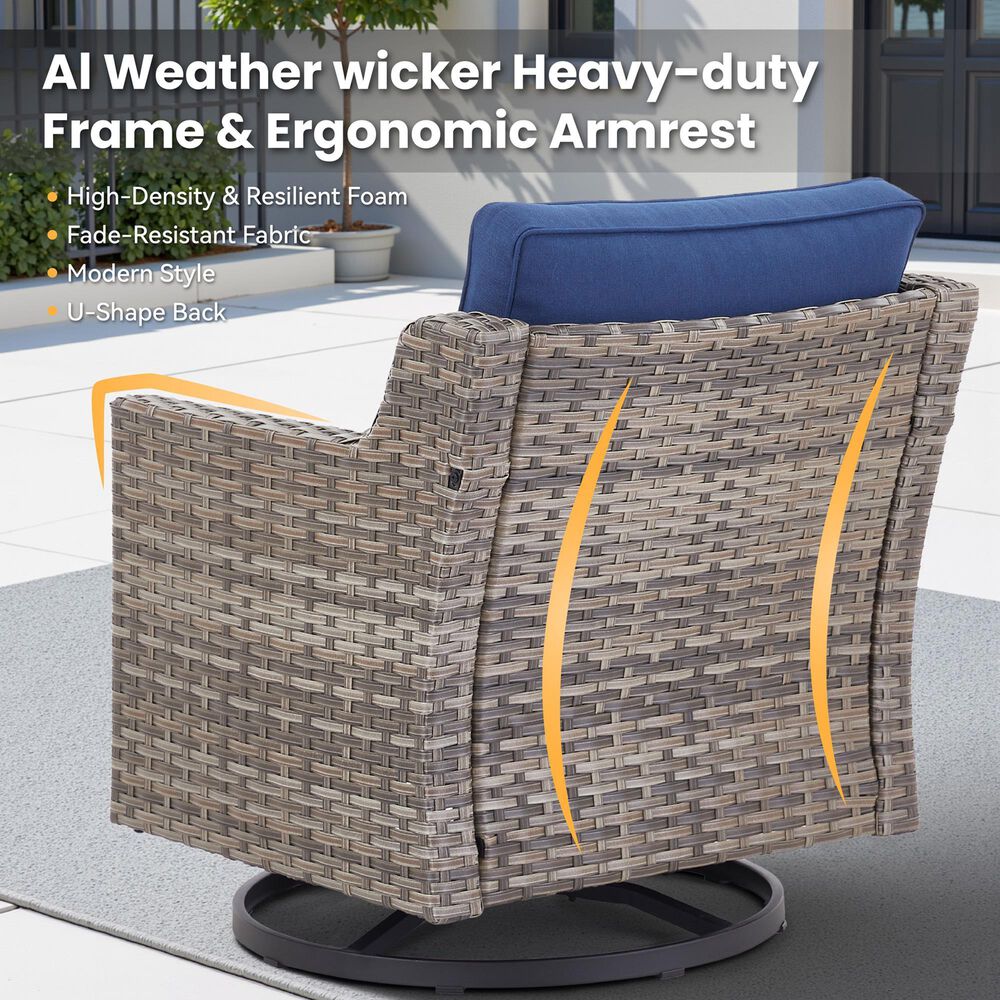 Hearth and Haven 3-Piece Outdoor Wicker Swivel Chair Set with 19" Side Table in Blue, , large