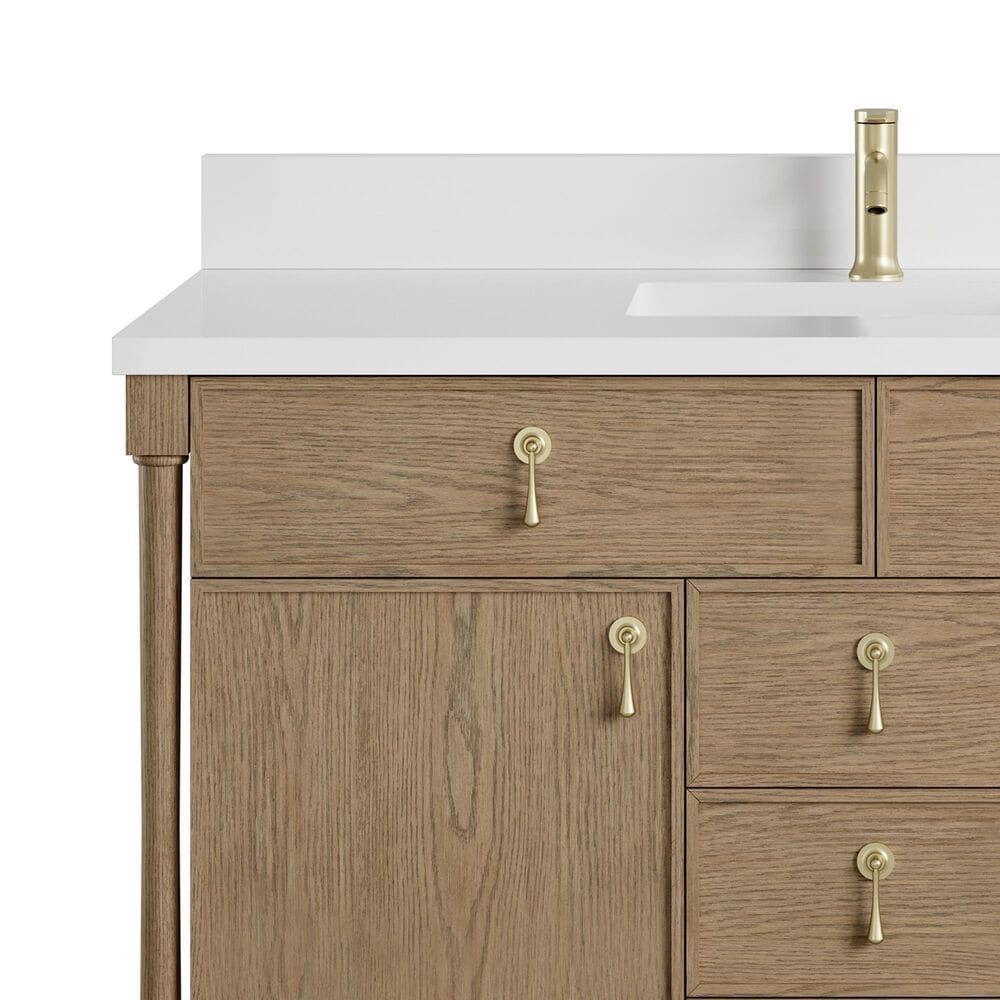 James Martin Kinnsden 48" Single Bathroom Vanity in Weathered Oak with Single Hole 3 cm White Zeus Silestone Top and Rectangular Sink, , large