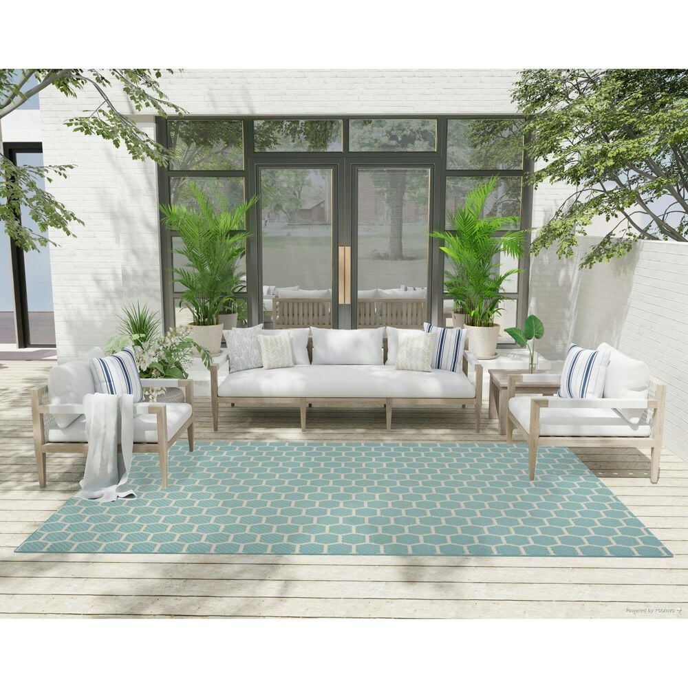 Nourison Twist Reversible 6&#39; x 9&#39; Aqua Indoor/Outdoor Area Rug, , large