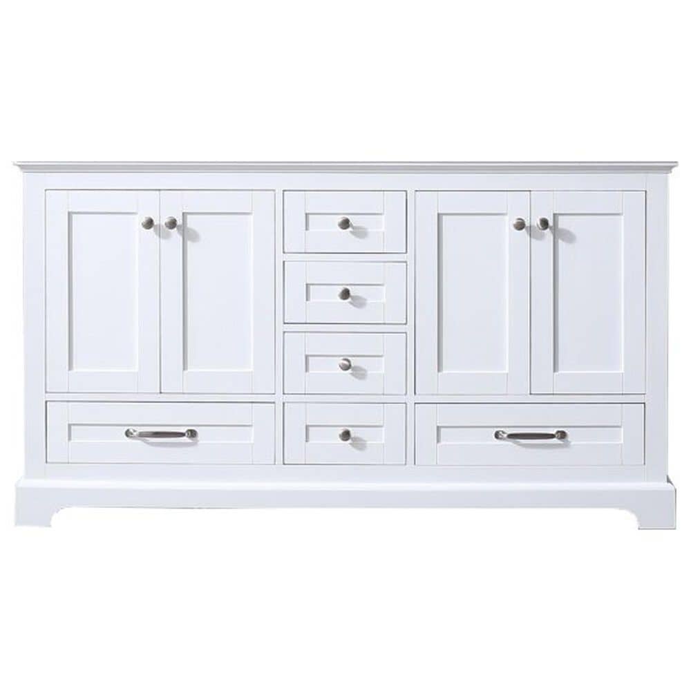 Lexora Home Dukes 60&quot; Double Bathroom Vanity in White with 2 cm White Cultured Marble Top and Rectangular Sinks, , large