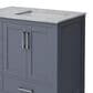 Lexora Home Jacques 36" Right Offset Single Bathroom Vanity in Dark Grey with 2 cm White Carrara Marble Top and Rectangular Sink, , large