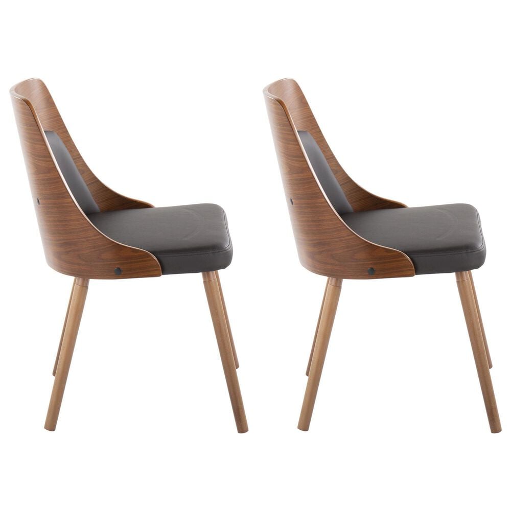 LumiSource Anabelle Side Chair with Brown Faux Leather Cushion in Walnut (Set of 2), , large