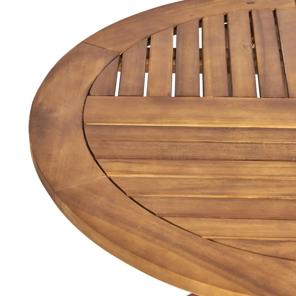 Hearth and Haven 70&quot; Outdoor Oval Dining Table with Slatted Tabletop and Curved Y-Shaped Legs in Teak, , large