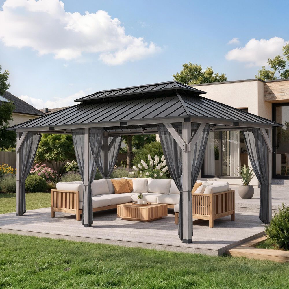 HOMLUX 12' x 20' Patio Hardtop Gazebo with Wood Posts in Light Gray, , large