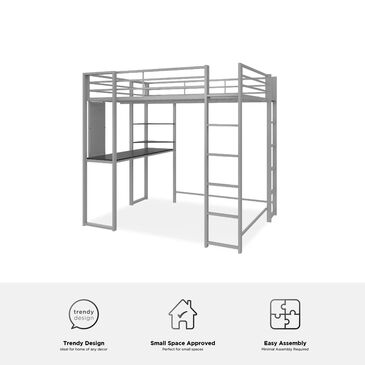 DHP Abode Full Metal Loft Bed with Desk in Silver, , large