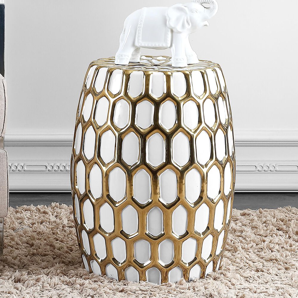 Safavieh Laili Garden Stool in Gold and White, , large