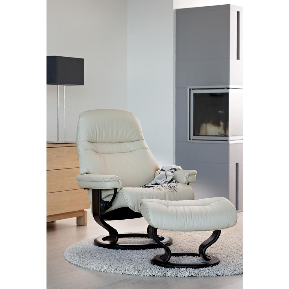 Stressless Medium Chair and Ottoman with Black Classic Base in Paloma Light Grey, , large