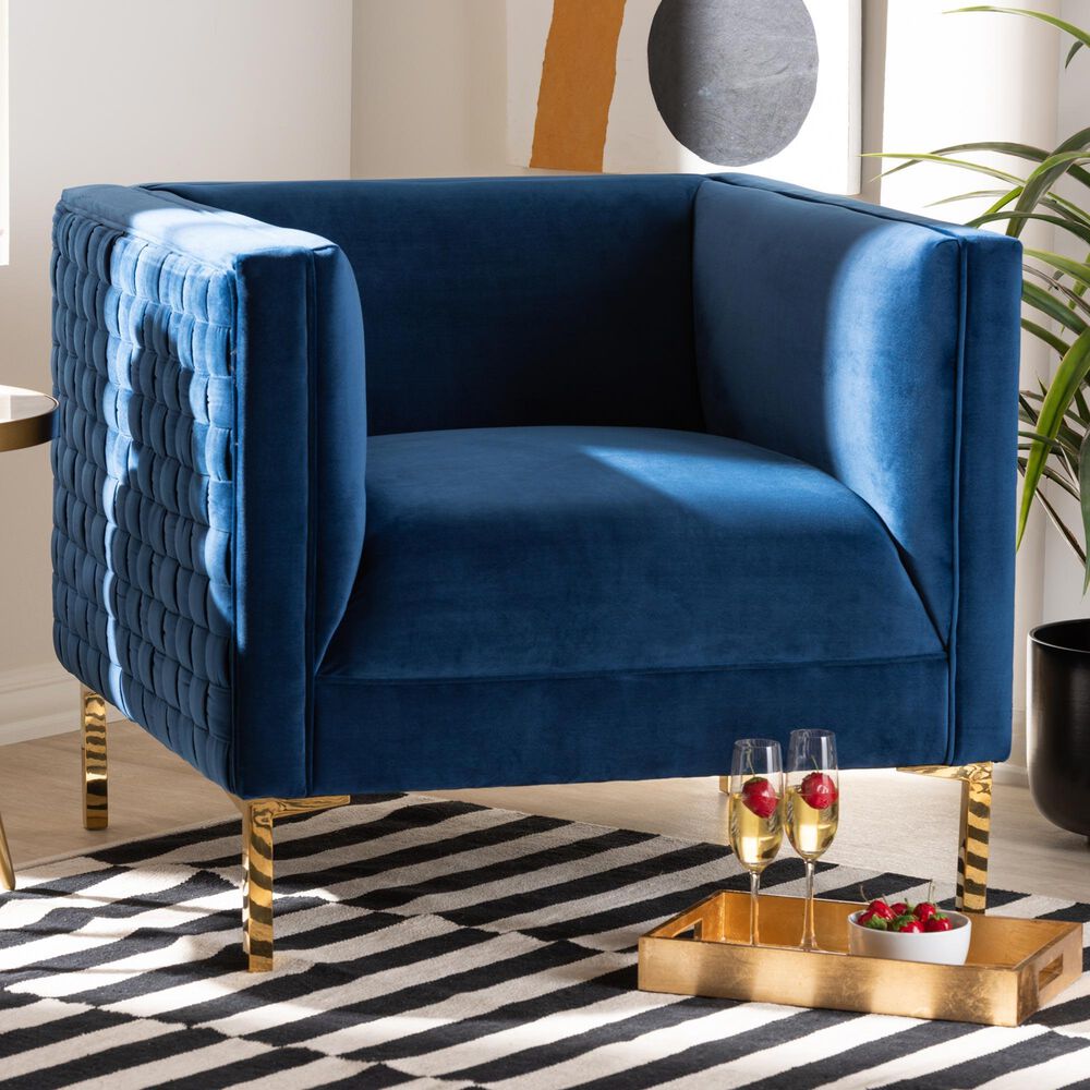 Baxton Studio Seraphin Arm Chair in Navy Blue, , large