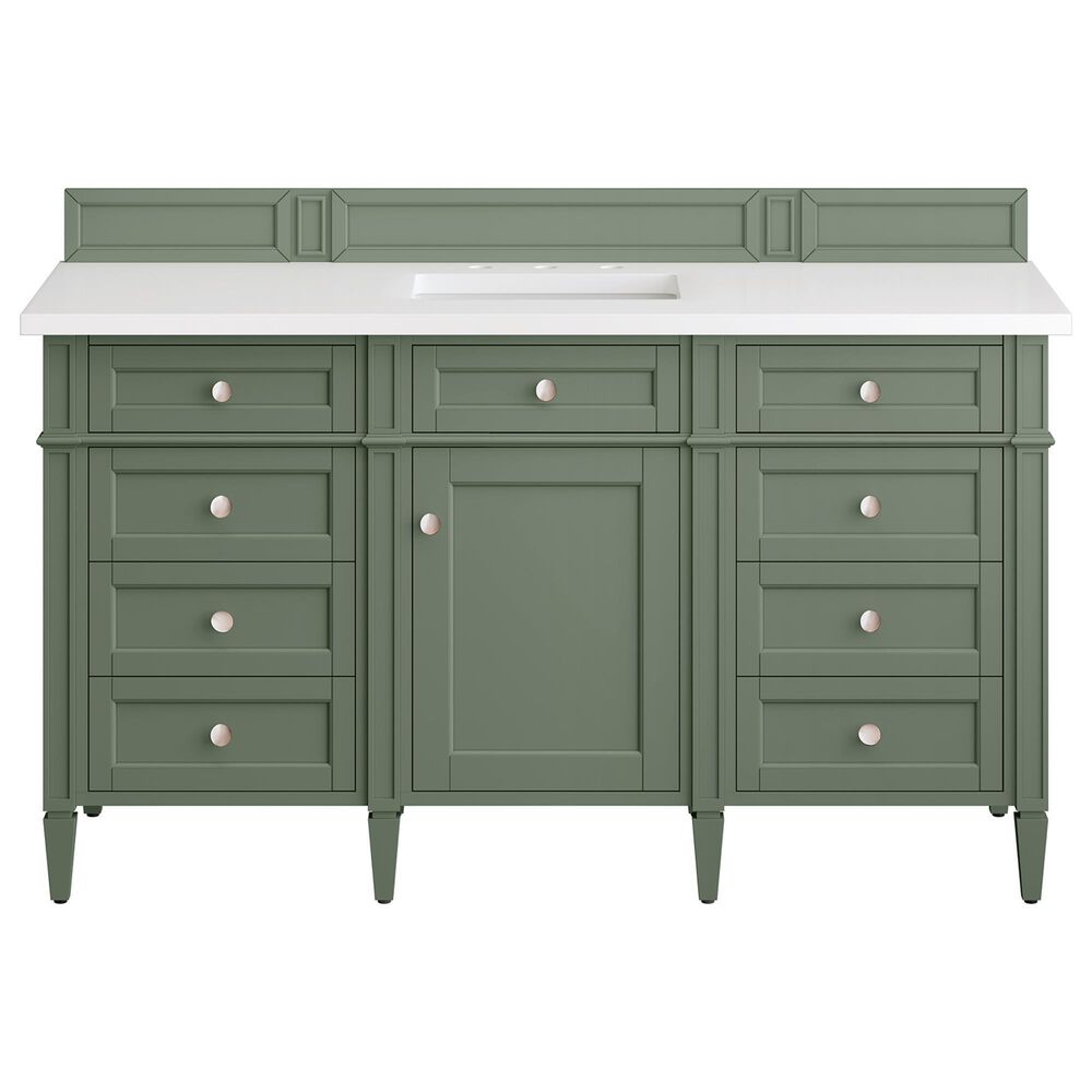 James Martin Vanities Brittany 30" Single Bathroom Vanity in Smokey Celadon with 3 cm White Zeus Quartz Top and Rectangular Sink, , large