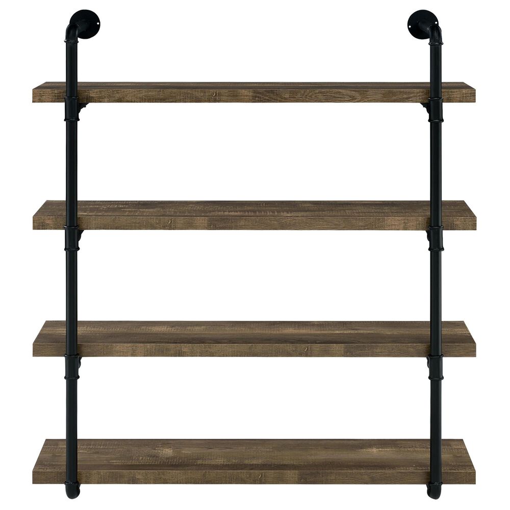 Pacific Landing Elmcrest 4-Shelf Wall Bookshelf in Rustic Oak and Black, , large