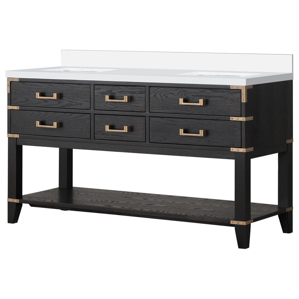 Lexora Home Norwalk 60" Double Bathroom Vanity in Black Oak with White Cultured Marble Top and Rectangle Sink, , large