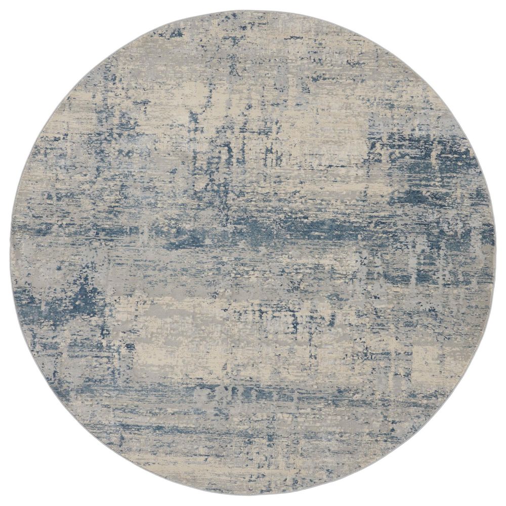 Nourison Rustic Textures Ivory, Deep Blue and Grey 5"3" Round Area Rug, , large
