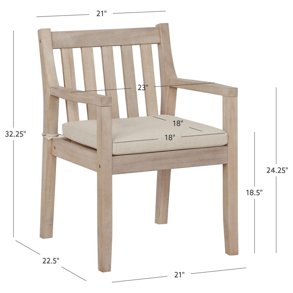 Linon Home Decor Teagon Patio Arm Chair with Beige Cushion in Natural (Set of 2), , large