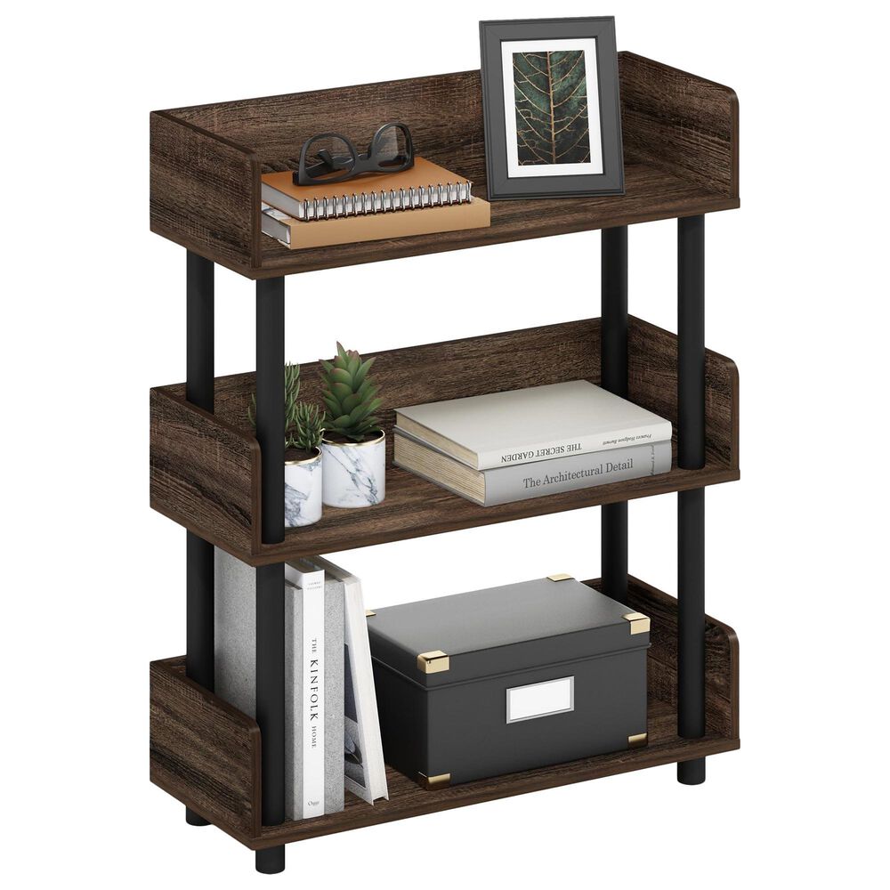 HOMLUX Turn-N-Tube 3-Tier Open Display Storage Bookshelf in Walnut, , large