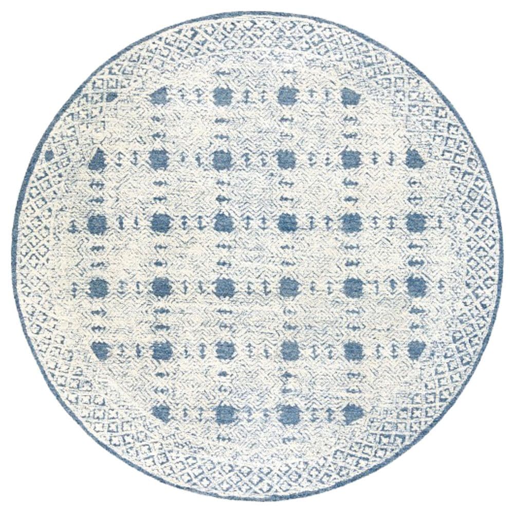 Surya Louvre 8" Round Dark Blue, Cream and Pale Blue Area Rug, , large