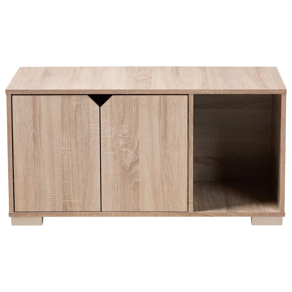 Baxton Studio Jasper 2-Door Cat Litter Box Cover House in Oak, , large