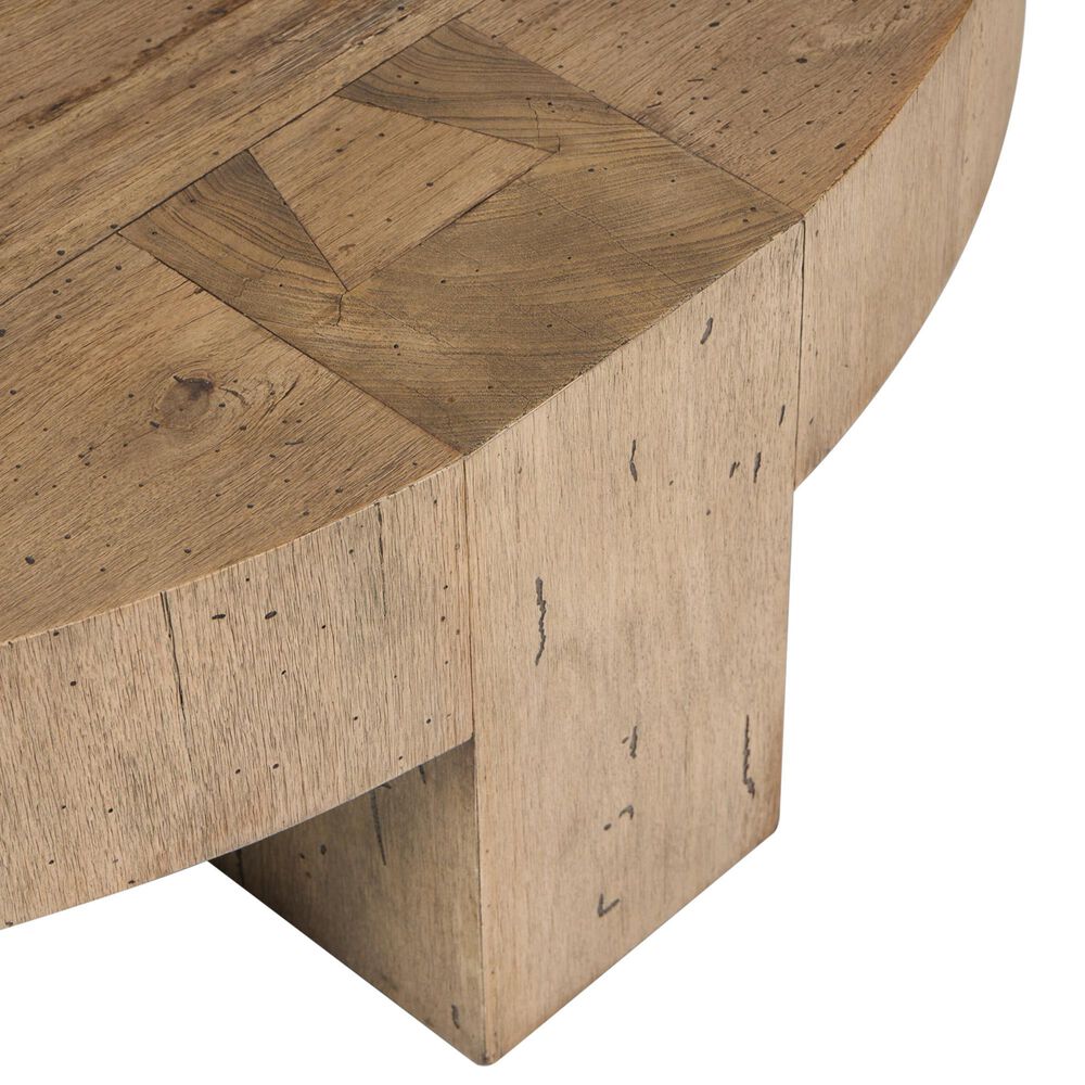 Four Hands Abaso Round Coffee Table in Rustic Wormwood Oak, , large