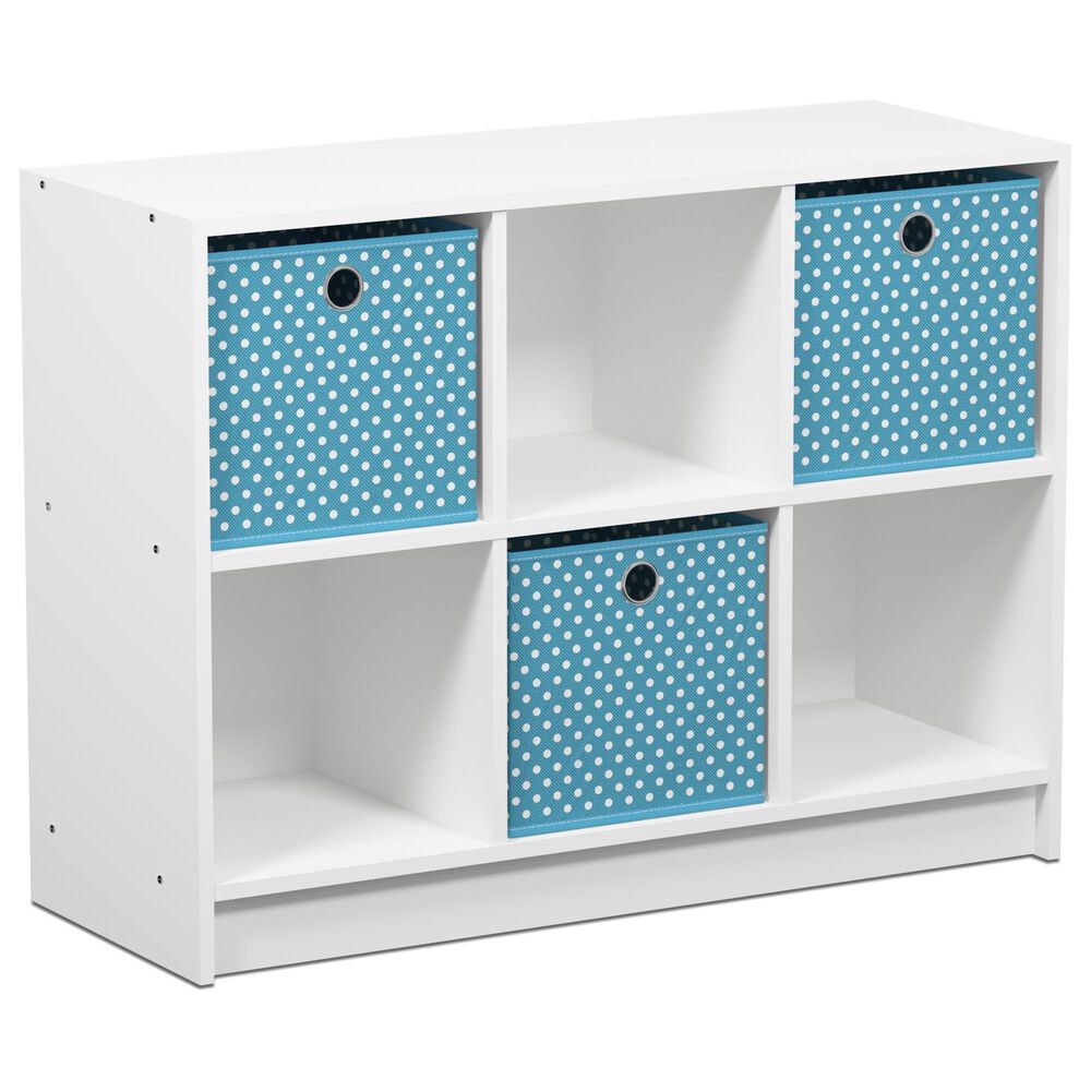 HOMLUX 6-Cube Bookshelf Bookcase with Light Blue Storage Bins in White, , large