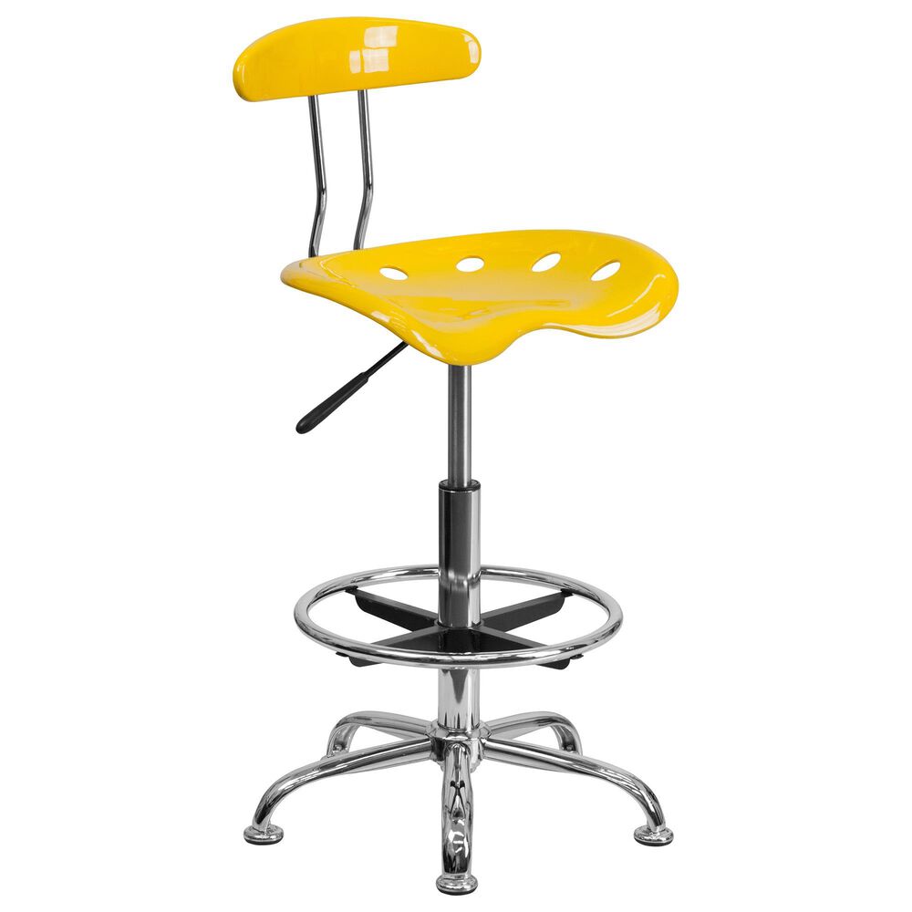 Flash Furniture Vibrant Adjustable Drafting Stool with Tractor Seat in Yellow and Chrome, , large