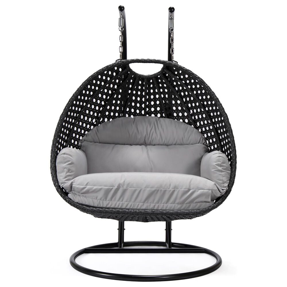 Leisuremod Mendoza Patio 2-Seat Hanging Egg Swing Chair with Light Grey Cushion in Charcoal, , large