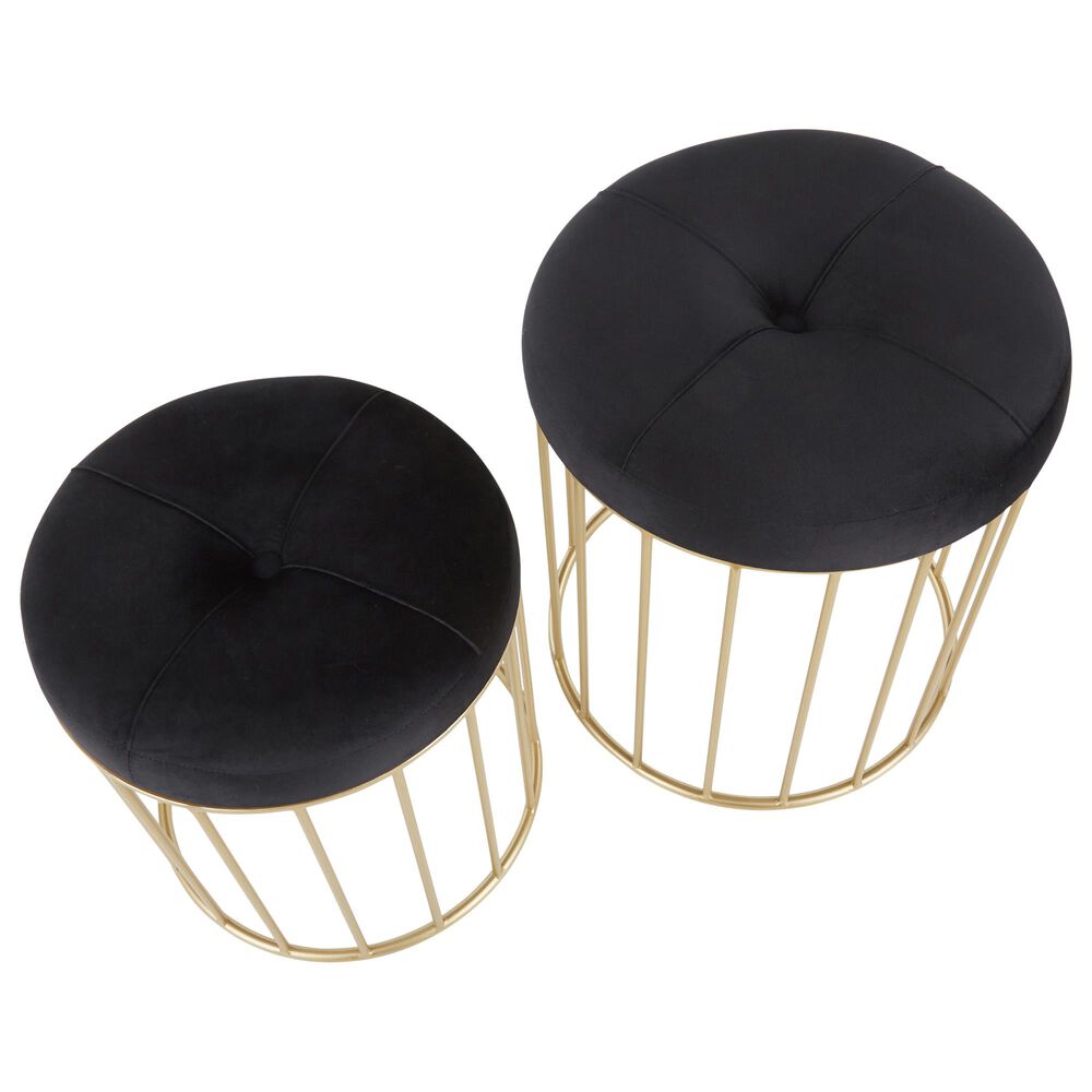 Lumisource Canary 2-Piece Nesting Ottoman Set in Black Velvet and Gold, , large