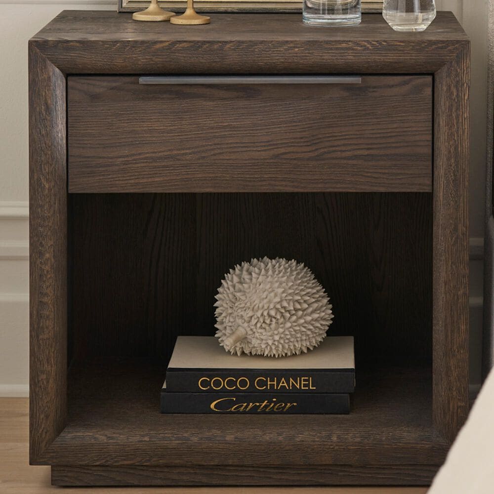 Furniture Worldwide Modern 1-Drawer Nightstand in Sable with Outlets USB Ports and Lighting, , large