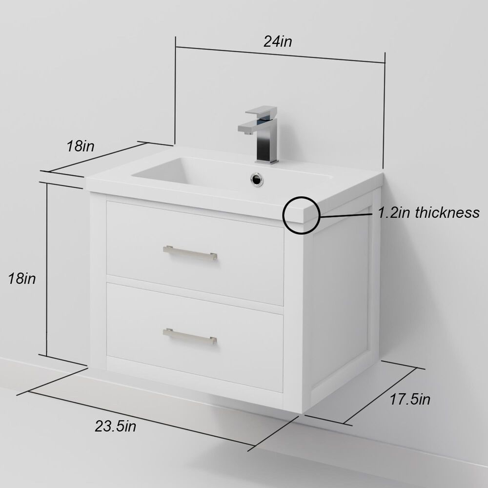 Lexora Home Castor 24" Single Bathroom Vanity in White with White Acrylic Top and Rectangular Sink, , large