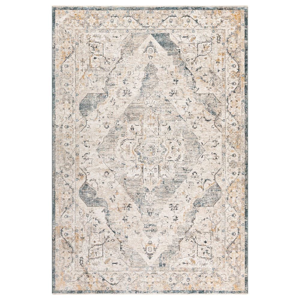 Surya Cardiff CDF-2303 Medium Gray, Light Blue, Mustard and Dark Blue 6"7" x 9"6" Area Rug, , large