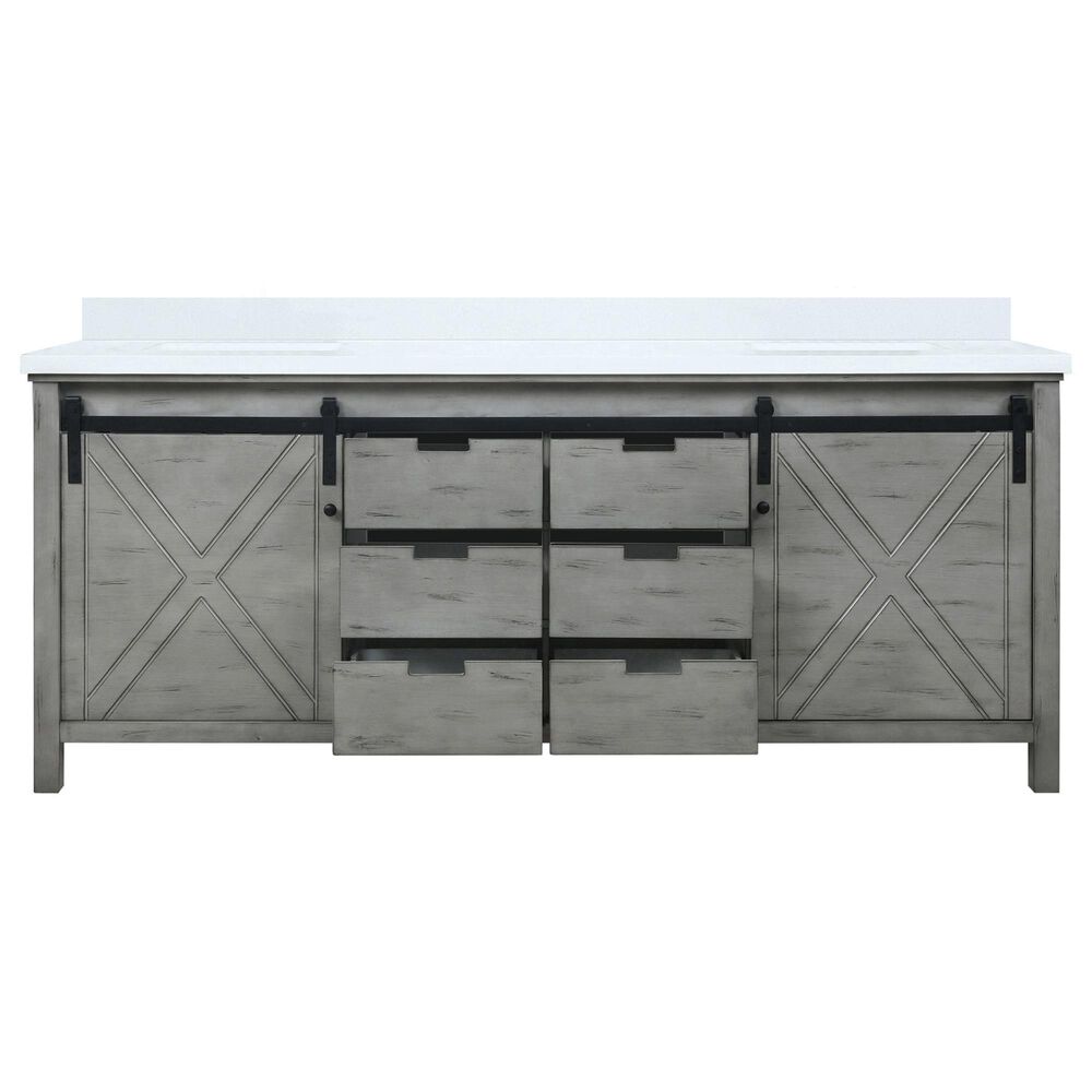 Lexora Home Marsyas 80&quot; Double Bathroom Vanity in Ash Grey with 2 cm White Cultured Marble Top and Rectangular Sinks, , large