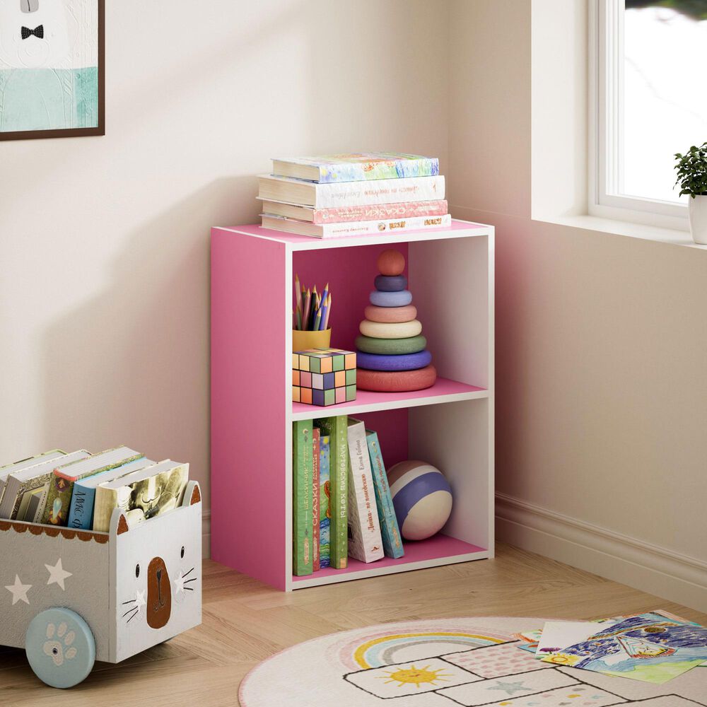 HOMLUX 2-Tier Cube Compact Storage Shelf Organizer Bookcase in Pink and White, , large